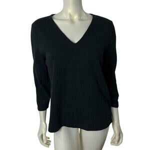 J Crew Black VNeck Shirt Size Large Three Quarter Sleeve